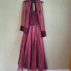 Elegant Halter Neck Gown with matching Shawl